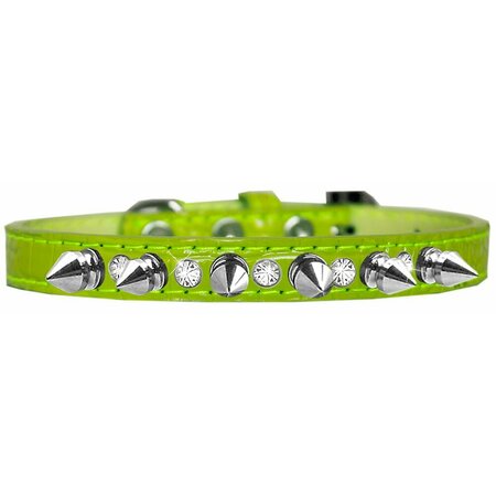MIRAGE PET PRODUCTS Silver Spike & Clear Jewel Croc Dog CollarLime Green Size 10 720-17 LGC10